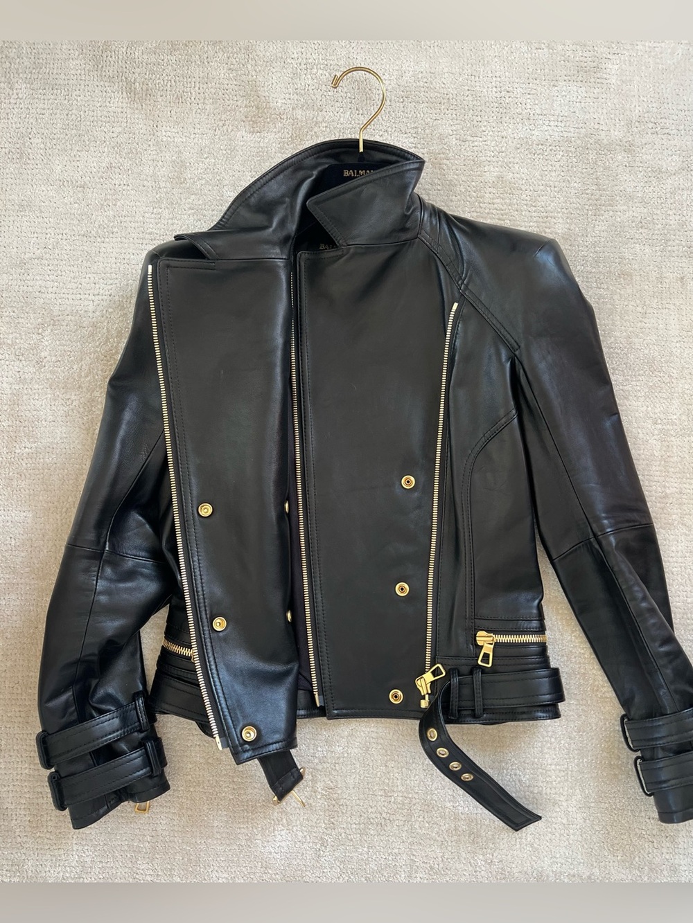 BALMAIN X H&M RIDER LEATHER JACKET SIZE 36 EU 40 - Picture 2 of 6
